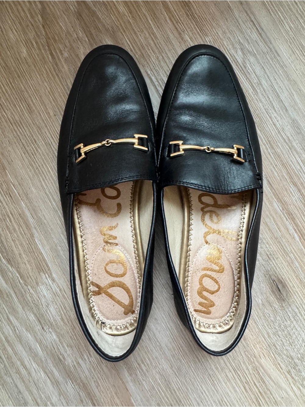 Sam Edelman Black Leather Horsebit Loafers Women’s Size 7 Gold Hardware - Picture 6 of 8